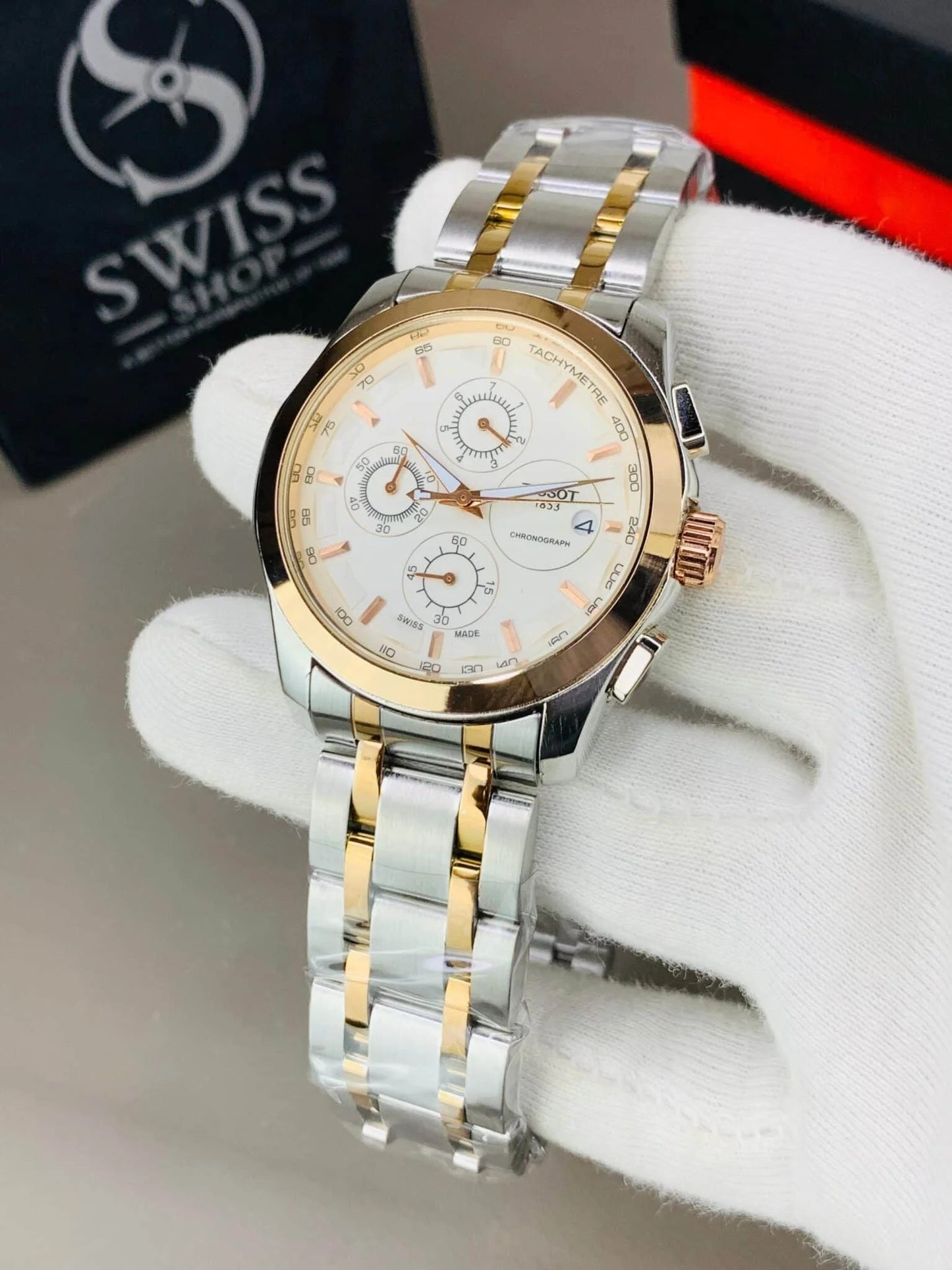 Luxury Gold & Silver Chronograph Watch – Stainless Steel Premium Men’s Watch
