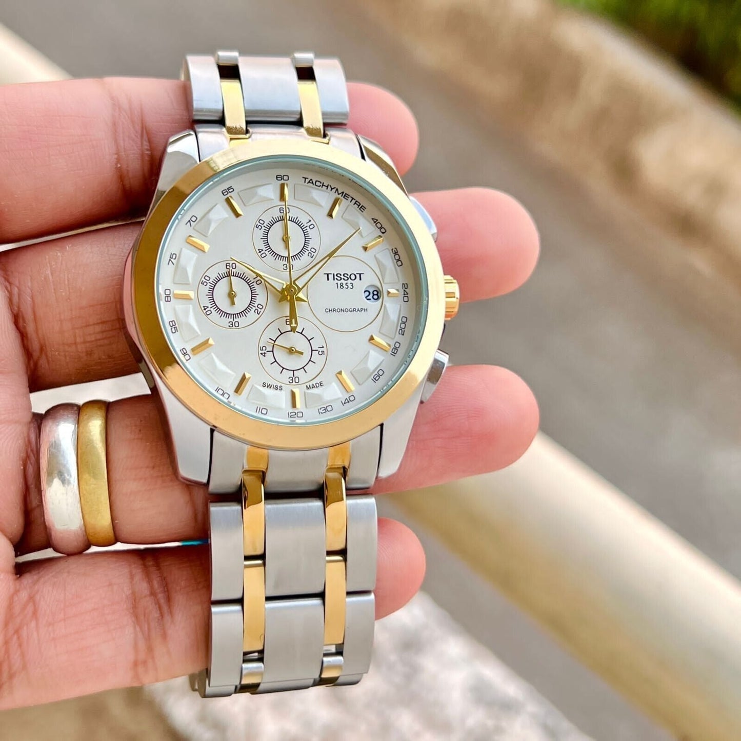 Luxury Gold & Silver Chronograph Watch – Stainless Steel Premium Men’s Watch