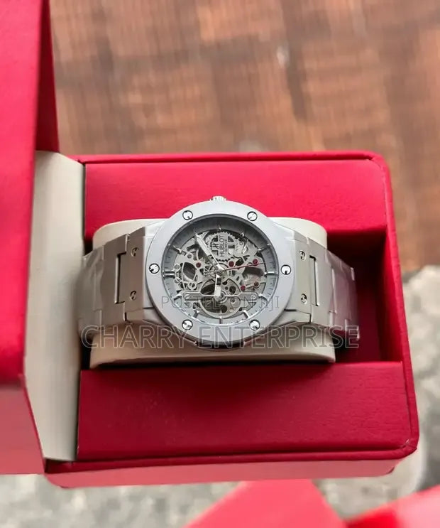 Luxury Skeleton Dial Men's Watch – Stainless Steel Strap | Analog Quartz Wristwatch for Men – Silver Edition