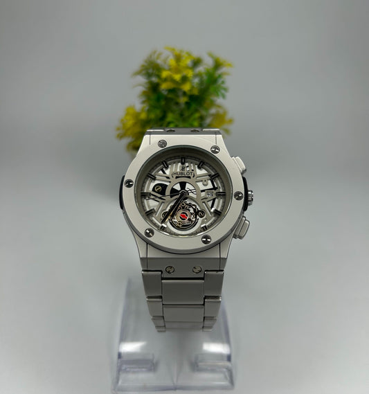 Luxury Skeleton Dial Men's Watch – Stainless Steel Strap | Analog Quartz Wristwatch for Men – Silver Edition