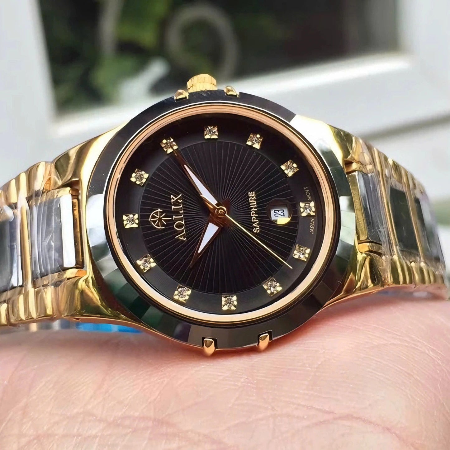 Men’s Two-Tone Gold & Silver Watch with Sapphire Dial & Diamond Hour Markers