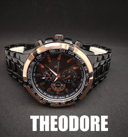 Theodore Luxury Chronograph Watch – Black & Rose Gold Stainless Steel Men’s Watch