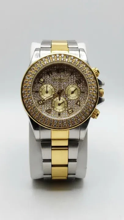 Luxury Diamond Bezel Chronograph Watch - Two-Tone Stainless Steel Men's Timepiece