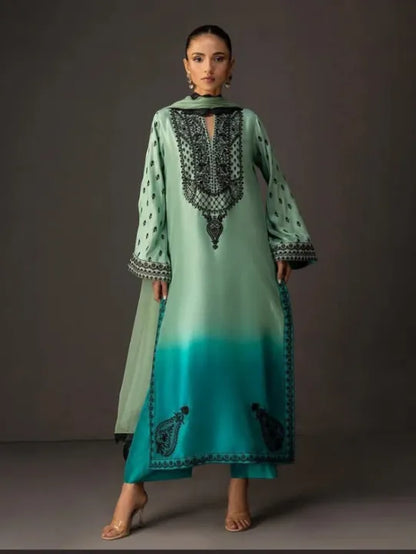 Ombre Embroidered stitched Suit Set Purple 3 piece