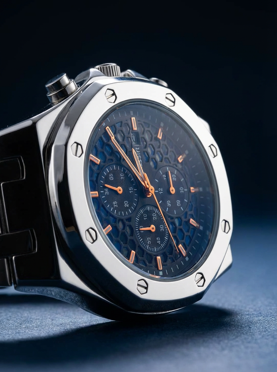 Cassini Men’s Luxury Chronograph Watch – Stainless Steel Case, Black Dial with Orange Hands, Sporty Analog Wrist Watch
