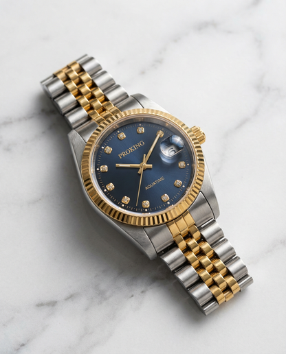 🕰️ PROKING Two-Tone Luxury Men's Wrist Watch – Gold & Silver Stainless Steel, Date Display, Diamond Markers, Water Resistant
