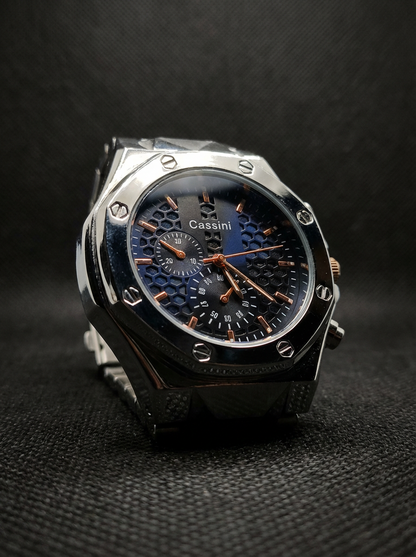 Cassini Men’s Luxury Chronograph Watch – Stainless Steel Case, Black Dial with Orange Hands, Sporty Analog Wrist Watch