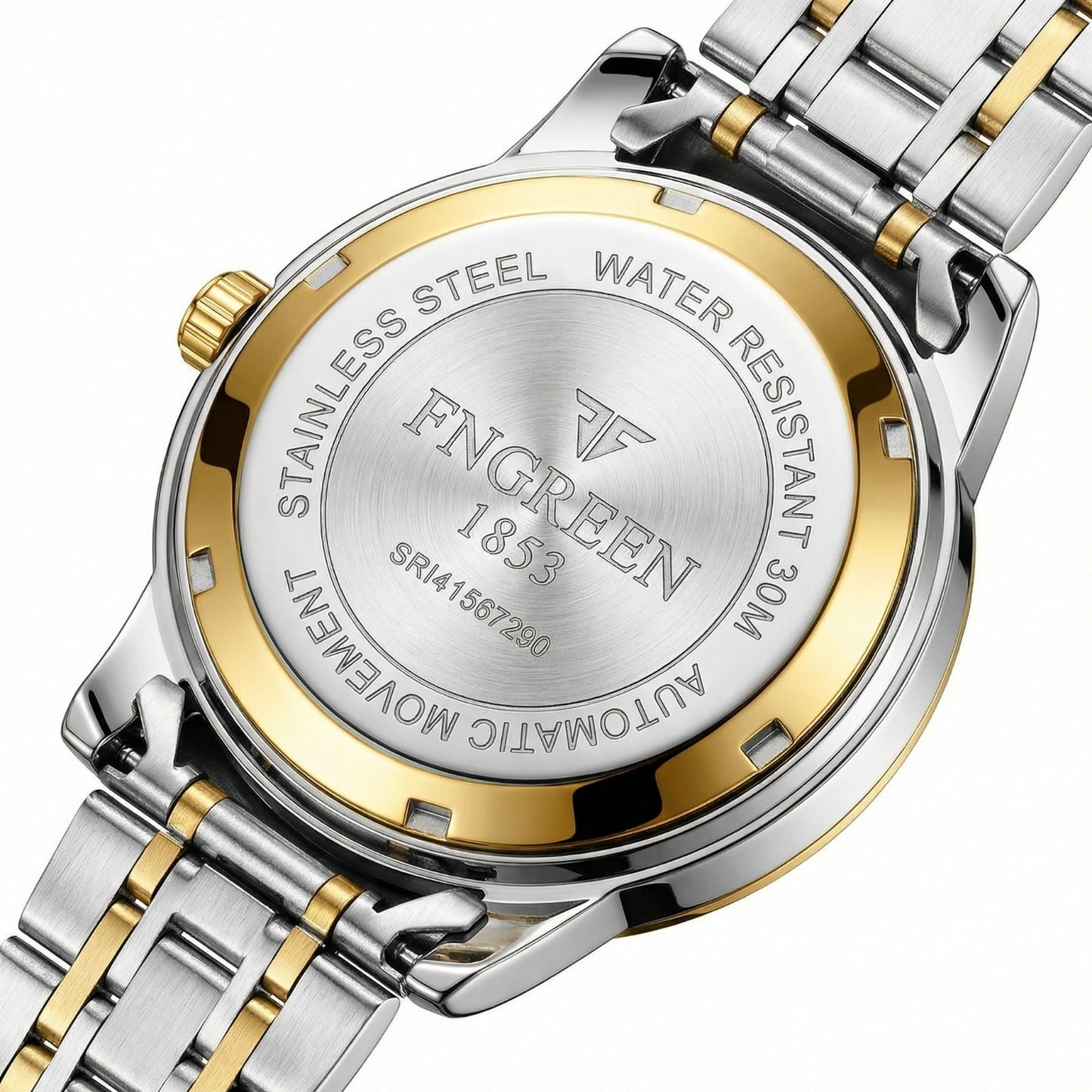 FNGEEN 1853 Luxury Men’s  Watch – Stainless Steel Two-Tone Strap, Skeleton Dial, Multi-Function