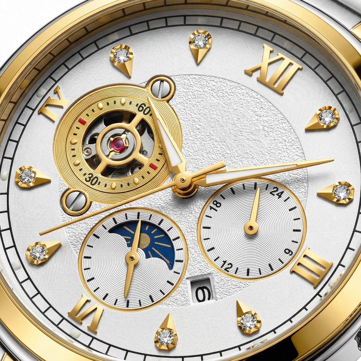 FNGEEN 1853 Luxury Men’s  Watch – Stainless Steel Two-Tone Strap, Skeleton Dial, Multi-Function