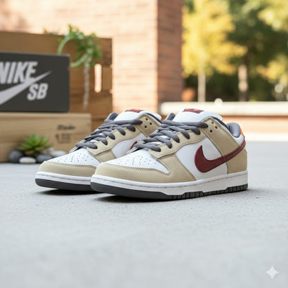 Nike SB Dunk Low Sneakers for Men - Tan, White & Burgundy - Premium Casual Skate Shoes