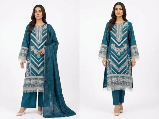 Luxury Embroidered 3-Piece Cotton Suit for Women - Designer Ready-to-Wear Kurti with Tassel Details  stitched