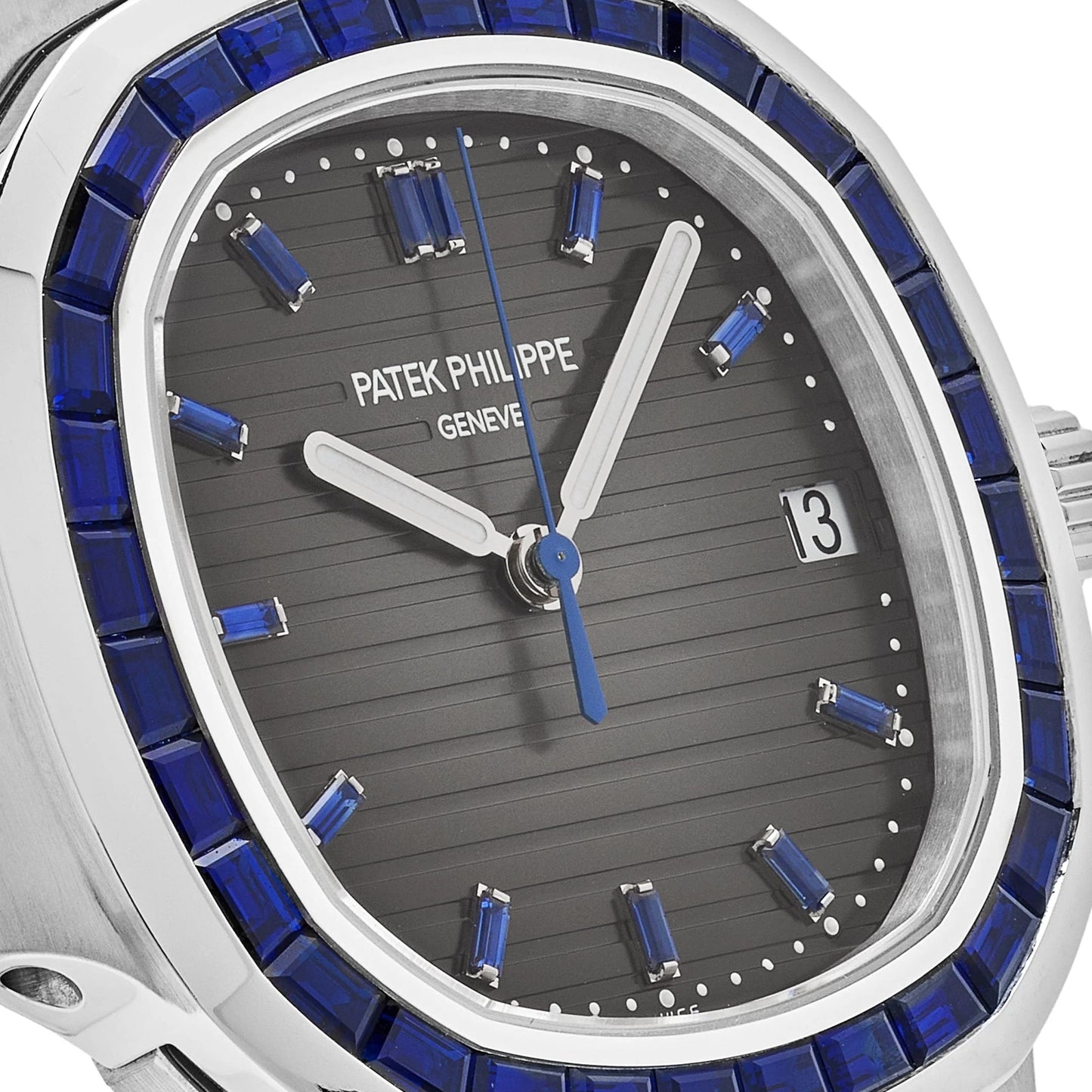 Luxury Men's Stainless Steel Watch – Black Dial with Ruby/Blue Stone Bezel – Analog Quartz Wristwatch with Date Display