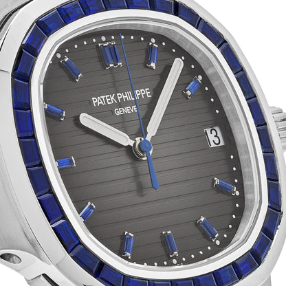 Luxury Men's Stainless Steel Watch – Black Dial with Ruby/Blue Stone Bezel – Analog Quartz Wristwatch with Date Display
