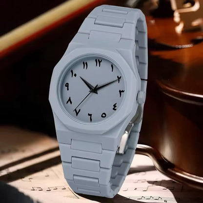 (Luxury/Lifestyle): The Aura Collection: Modern Arabic Dial Watch with Premium Matte Integrated Strap