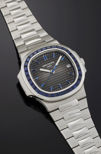 Luxury Men's Stainless Steel Watch – Black Dial with Ruby/Blue Stone Bezel – Analog Quartz Wristwatch with Date Display